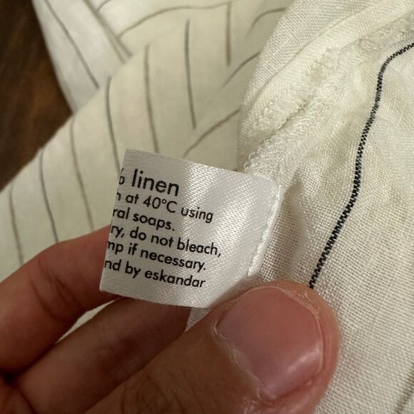 NWOT ESKANDAR White Linen Monk Cowl Neck Top Lagenlook in Stripe Sz 1 (10-12) - Picture 12 of 14
